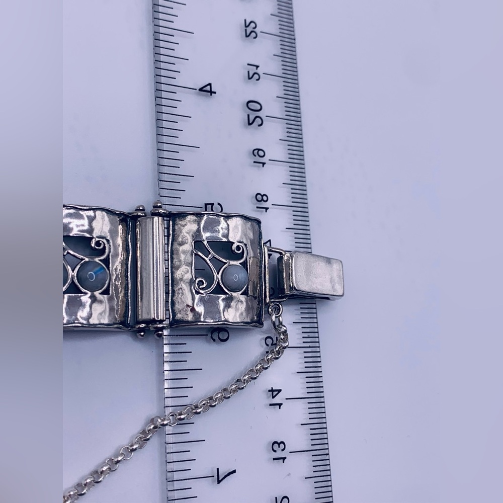 Vintage Sterling Silver Didae Panel Bracelet w/Moonstone Accents & Safety Chain - Picture 15 of 16